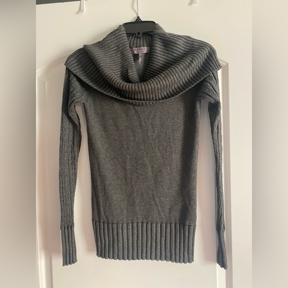 Grey cowl neck sweater. Size M